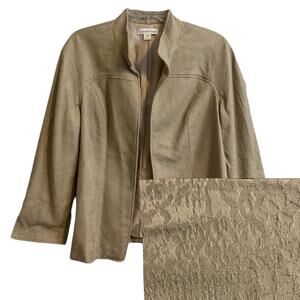 Coldwater Creek Jacket Women’s SZ 12 Tan Demask Abstract Print Open Lined Cotton